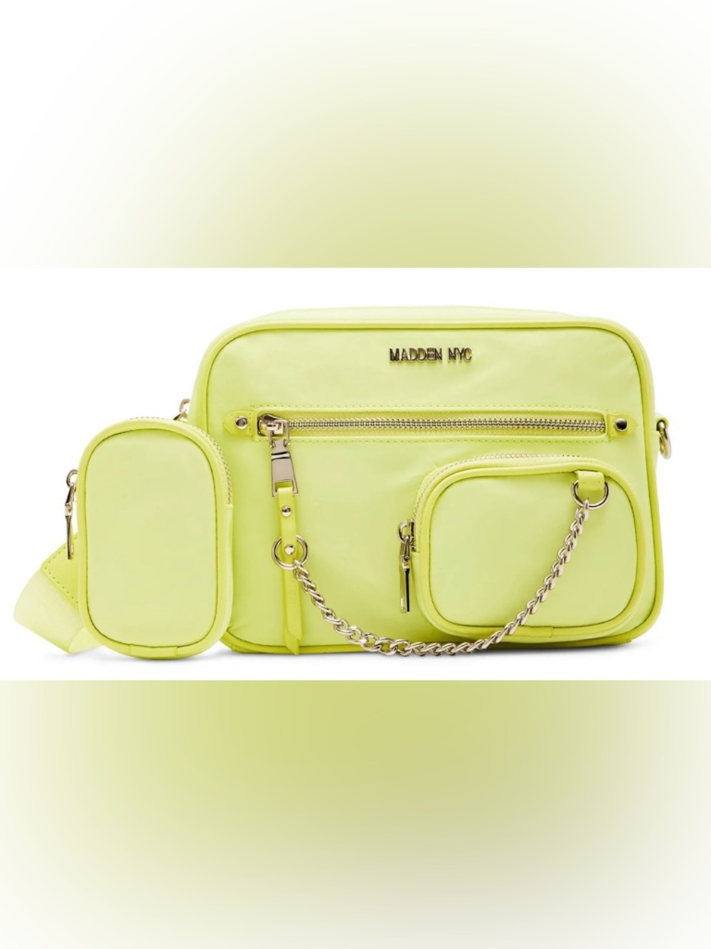Neon Yellow Madden NYC Crossbody Bag with Chain Detail
